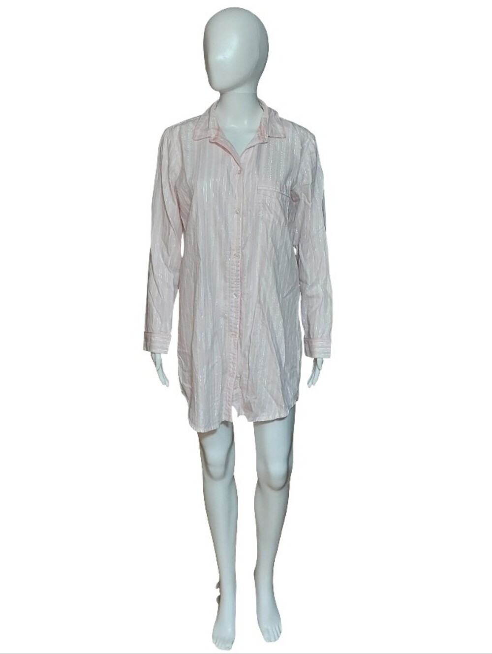 Victoria's Secret Classic Pink & White Striped Lurex Button Down Sleep Shirt